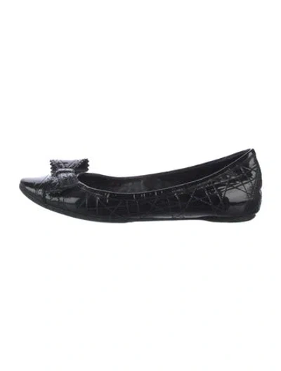 Pre-owned Dior Cannage Pattern Patent Leather Ballet Flats In Black