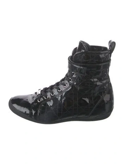 Pre-owned Dior Cannage Pattern Patent Leather Boots In Black