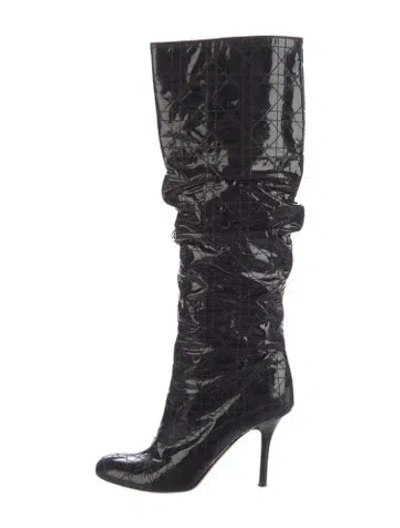 Pre-owned Dior Cannage Pattern Patent Leather Boots In Black/blue