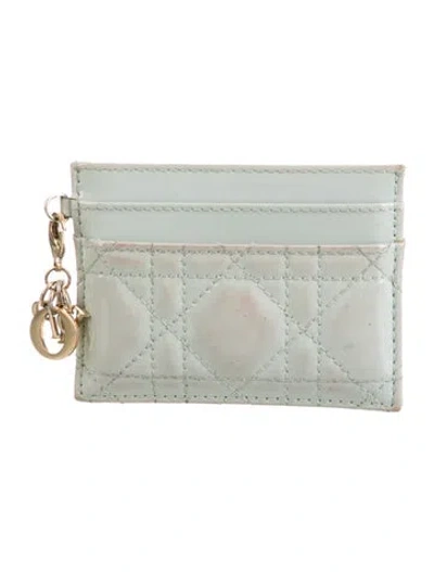 Pre-owned Dior Cannage Pattern Patent Leather Card Holder In Blue