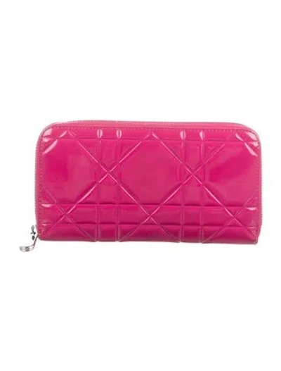 Pre-owned Dior Cannage Pattern Patent Leather Continental Wallet In Pink