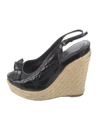 Pre-owned Dior Cannage Pattern Patent Leather Espadrilles In Black