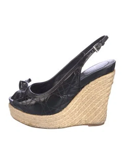 Pre-owned Dior Cannage Pattern Patent Leather Slingback Pumps In Blue