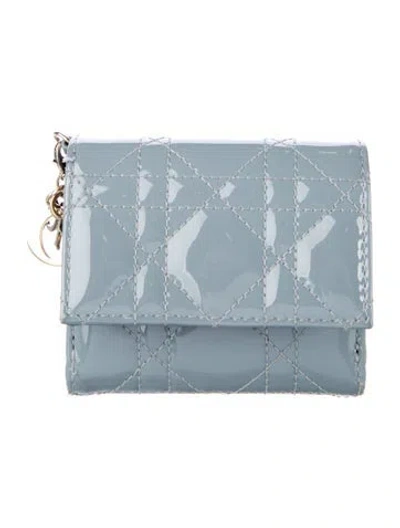 Pre-owned Dior Cannage Pattern Patent Leather Wallet In Blue