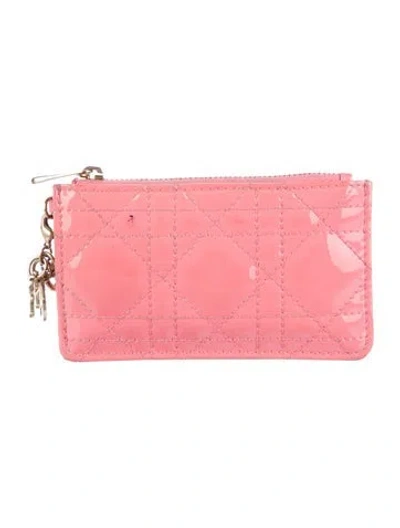Pre-owned Dior Cannage Pattern Patent Leather Wallet In Pink