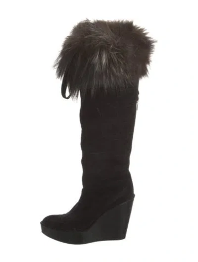 Pre-owned Dior Cannage Pattern Suede Boots In Black