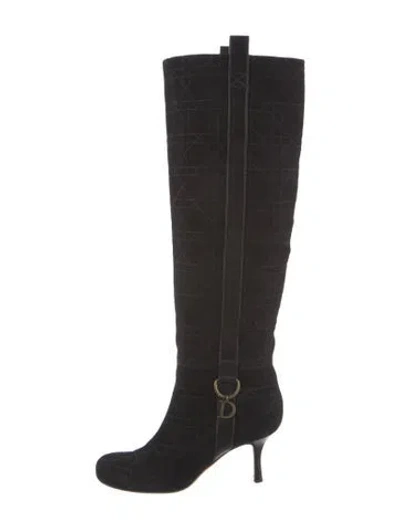 Pre-owned Dior Cannage Pattern Suede Boots In Black