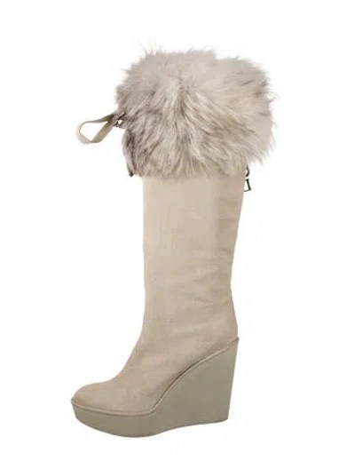 Pre-owned Dior Cannage Pattern Suede Boots In Neutral