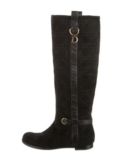 Pre-owned Dior Cannage Pattern Suede Riding Boots In Black