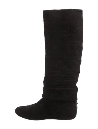 Pre-owned Dior Cannage Pattern Suede Riding Boots In Black