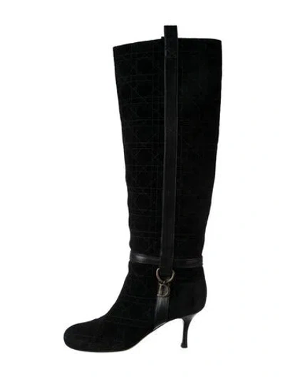 Pre-owned Dior Cannage Pattern Suede Riding Boots In Black