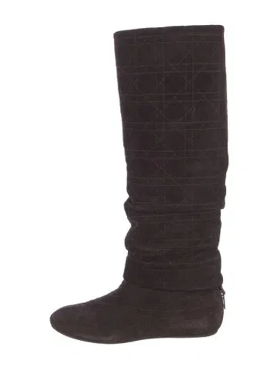 Pre-owned Dior Cannage Pattern Suede Riding Boots In Brown