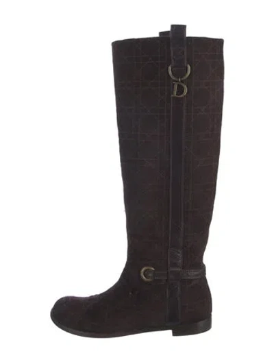 Pre-owned Dior Cannage Pattern Suede Riding Boots In Brown