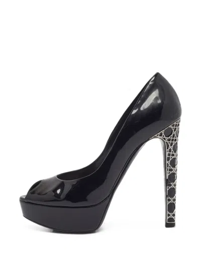 Pre-owned Dior Cannage Peep-toe Pumps In Black