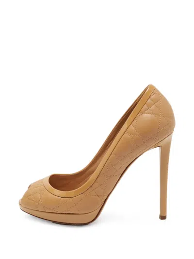 Pre-owned Dior Cannage Peep-toe Pumps In Neutrals