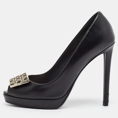 Pre-owned Dior Cannage Plaque Size 37 Black Leather Platform Pumps