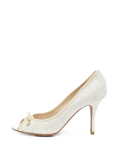Pre-owned Dior Cannage Quilted Bow-embellished Pumps In White