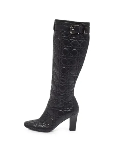 Pre-owned Dior Cannage Quilted Buckle-detail Boots In Black