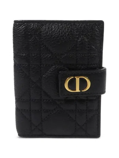 Pre-owned Dior Cannage Quilted Cd Card Holder In Black