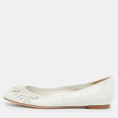 Pre-owned Dior Cannage Size 36.5 White Perforated Leather Ballet Flats