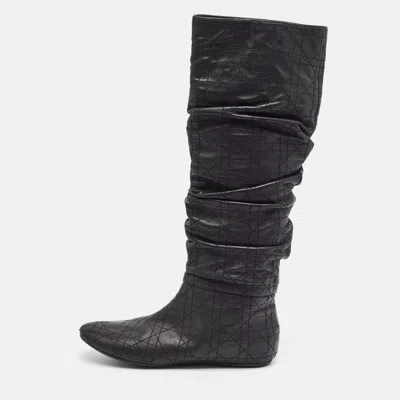 Pre-owned Dior Cannage Size 38.5 Black Leather Knee Length Boots