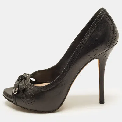 Pre-owned Dior Cannage Size 38.5 Black Leather Peep Toe Pumps