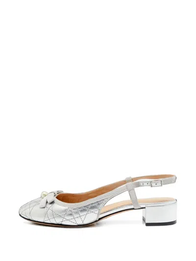 Pre-owned Dior Cannage Slingback Flat Pumps In Silver