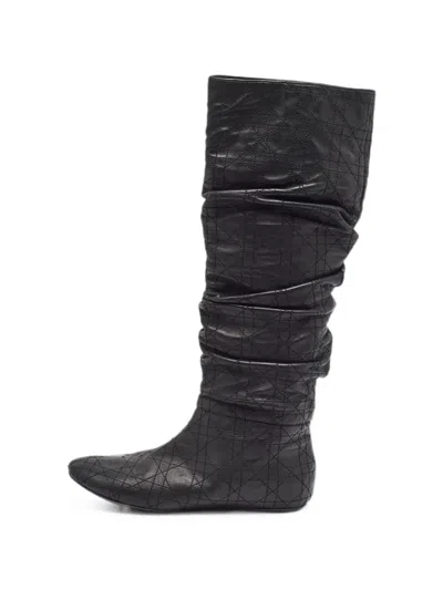 Pre-owned Dior Cannage Slouchy Knee-high Boots In Black