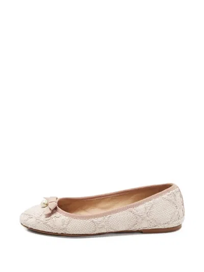 Pre-owned Dior Cannage Straw Ballet Flats In Pink