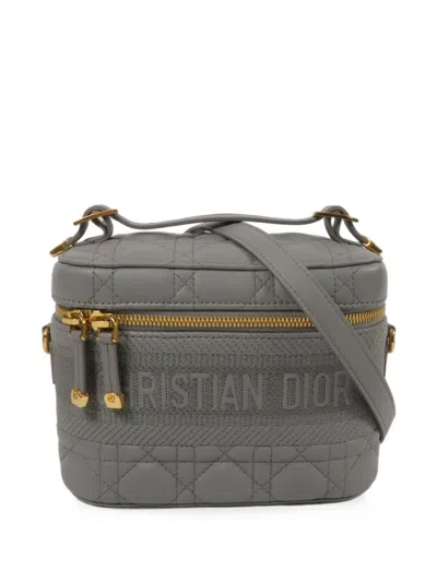 Pre-owned Dior Cannage Vanity Case Tote Bag In Grey