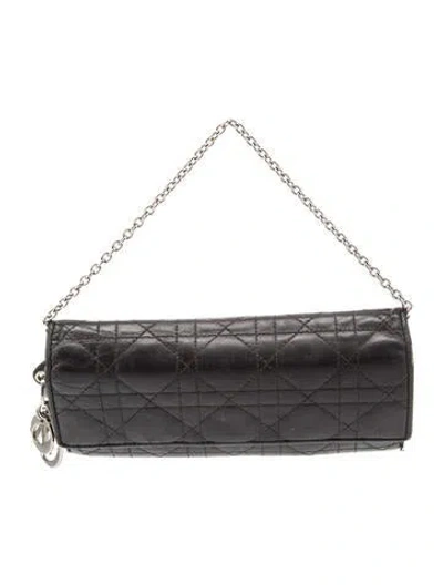 Pre-owned Dior Cannage Wallet On Chain In Black