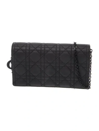 Pre-owned Dior Cannage Wallet On Chain In Black