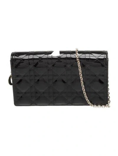 Pre-owned Dior Cannage Wallet On Chain In Black