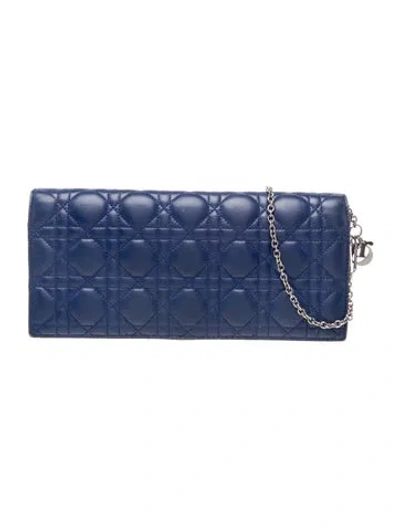Pre-owned Dior Cannage Wallet On Chain In Blue