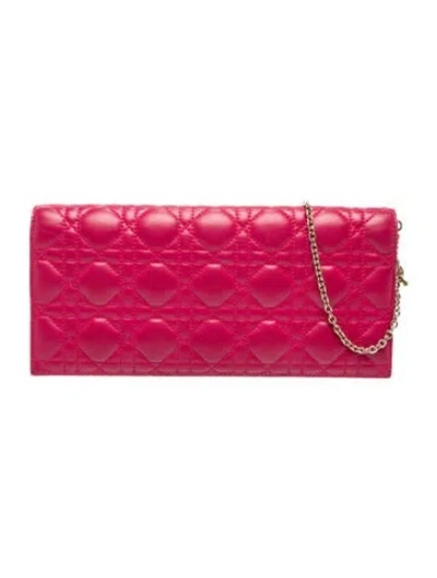 Pre-owned Dior Cannage Wallet On Chain Medium In Red