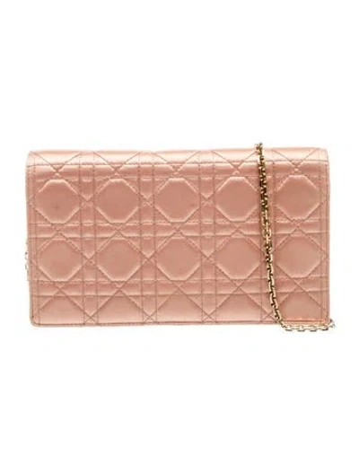 Pre-owned Dior Cannage Wallet On Chain In Orange