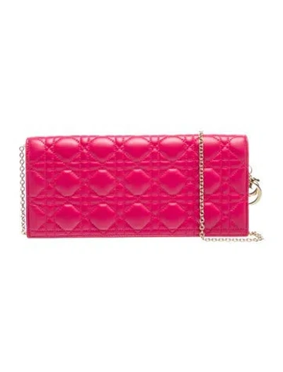 Pre-owned Dior Cannage Wallet On Chain In Red