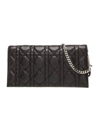 Pre-owned Dior Cannage Wallet On Chain Vintage In Black