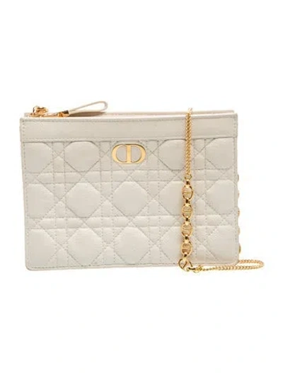 Pre-owned Dior Cannage Wallet On Chain In White
