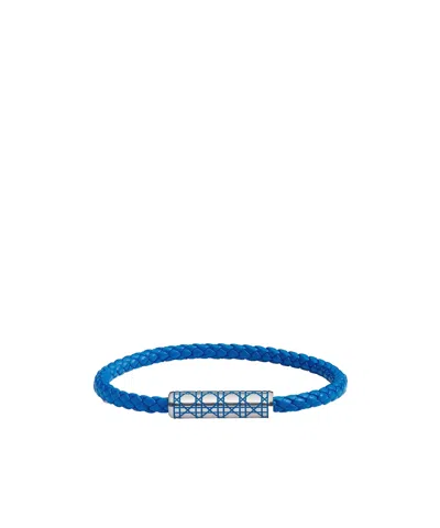 Dior Cannage Woven Leather Bracelet In Blue