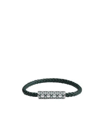 Dior Cannage Woven Leather Bracelet In Green