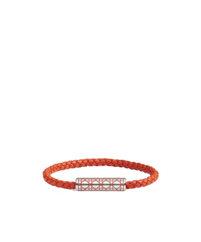 Dior Cannage Woven Leather Bracelet In Red