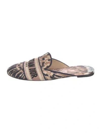 Pre-owned Dior Canvas Animal Print Mules In Neutrals