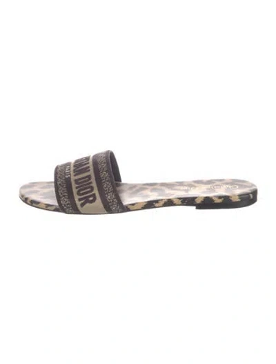 Pre-owned Dior Canvas Animal Print Slides In Black/gold