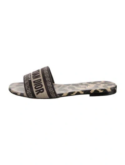 Pre-owned Dior Canvas Animal Print Slides In Black/gold