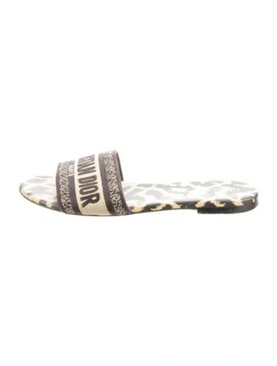 Pre-owned Dior Canvas Animal Print Slides In Silver