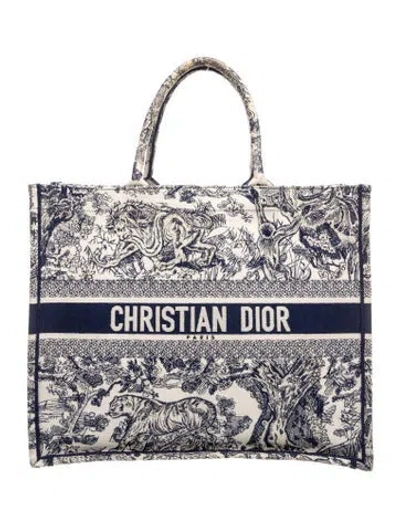Pre-owned Dior Canvas Book Tote Large In Blue