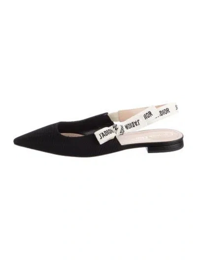 Pre-owned Dior Canvas Bow Accents Slingback Flats In Black/white