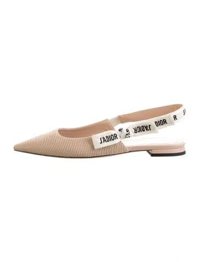 Pre-owned Dior Canvas Bow Accents Slingback Flats In Neutrals