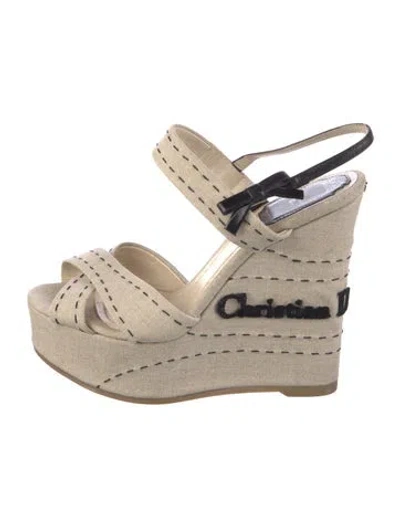 Pre-owned Dior Canvas Bow Accents Slingback Pumps